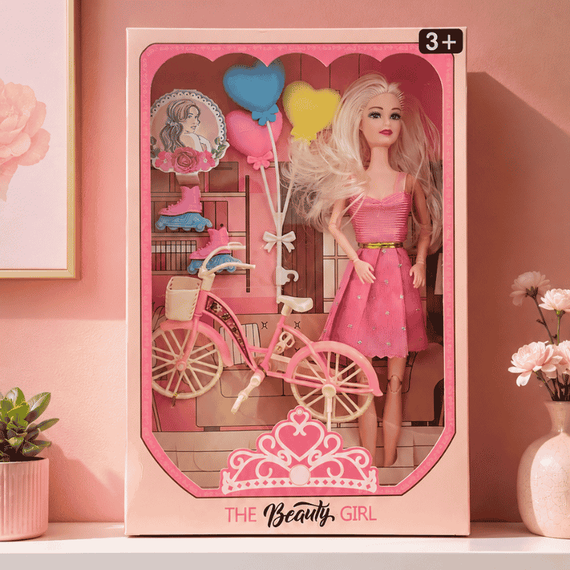 The Bicycle Girl Doll with Accessories – Stylish Doll with Cycle Toy